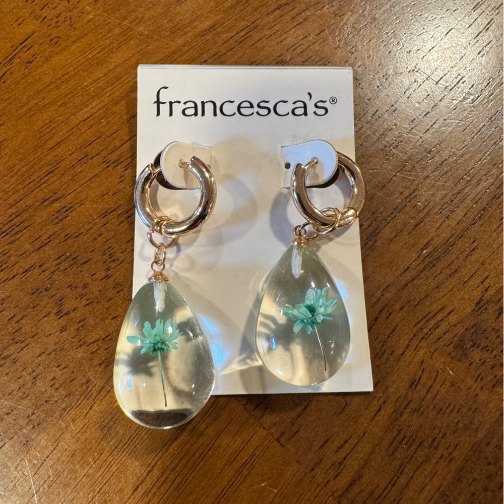 Francesca's Collections Gold and Blue Teardrop Earrings